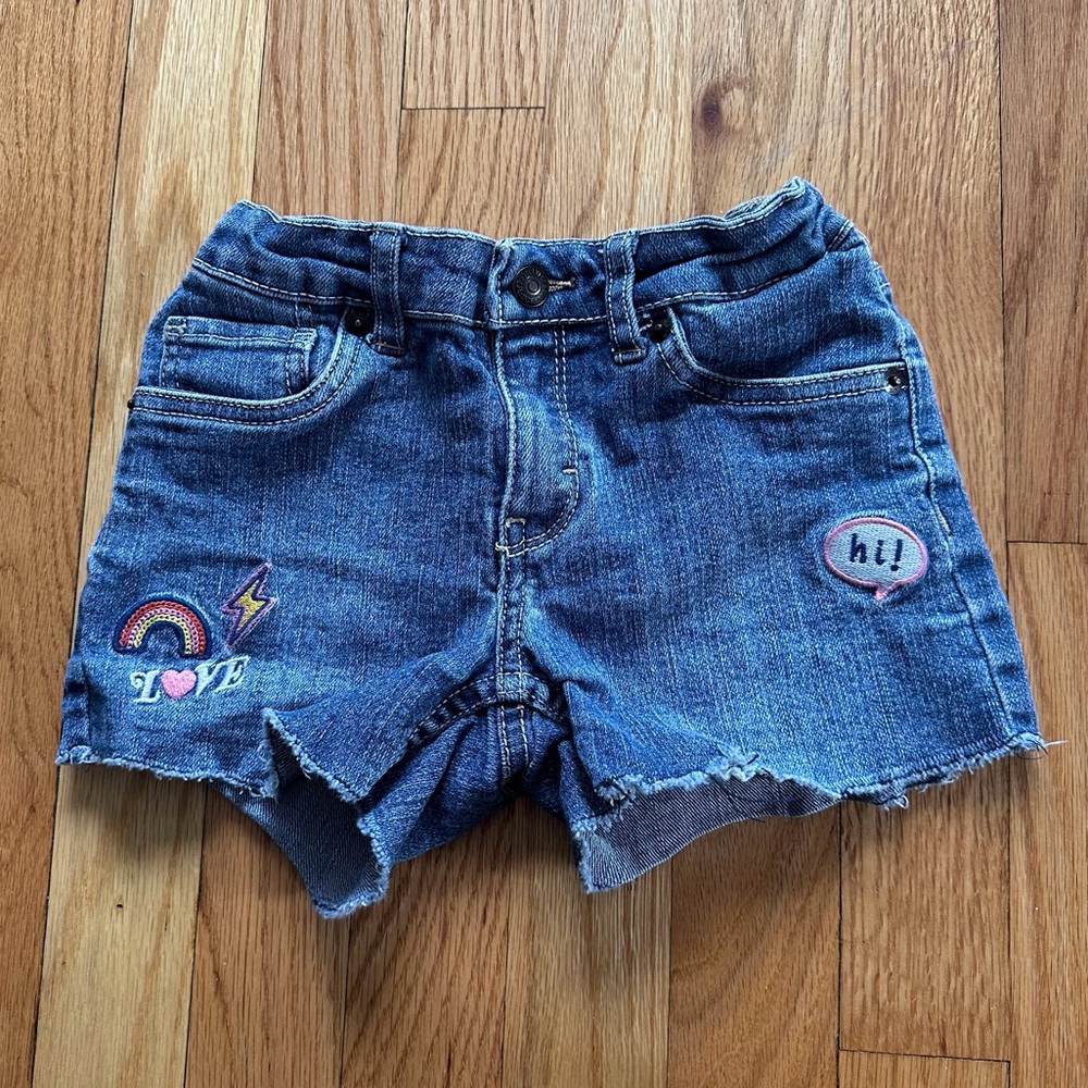 Levi's Blue Denim Kids Shorts with Fun Patches size 10